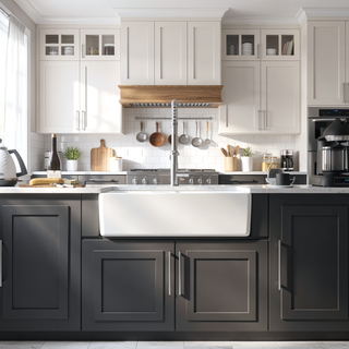 Sunvega 33 Inch White Porcelain Ceramic Farmhouse Kitchen Sink Workstation with Reversible Apron