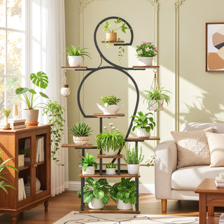 Sunvega 9 Tiered 63 Inch Tall Indoor Plant Stand with Grow Light for Multiple Plants