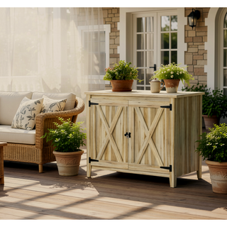 Sunvega Wooden Garden Storage Shed with Shelf, Double Doors, and Protective Coating