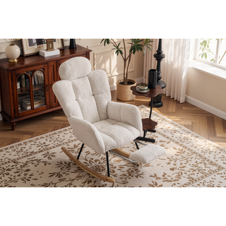 Sunvega Teddy Fabric Rocking Chair with Adjustable Footrest for Living Room