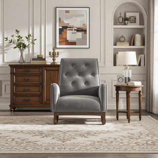 Sunvega Mid-Century Modern Solid Wood Rocking Chair with Microfiber Upholstery
