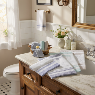 Sunvega Reversible Cotton Bath Rug with Plush Stripes and Textured Massage