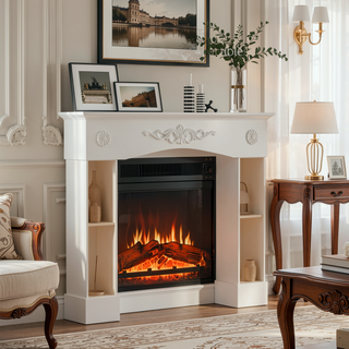 Sunvega Freestanding Fireplace Mantel with Baroque Design and Storage Columns