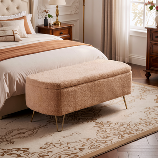 Sunvega Modern Upholstered Padded Storage Ottoman Bench with Gold Legs for Bedroom