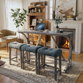 Sunvega Industrial Bar Table and Chairs Set with Power Outlet for Living Room