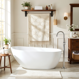 Sunvega 59 Inch Acrylic Freestanding Soaking Tub with Gold Overflow Drain