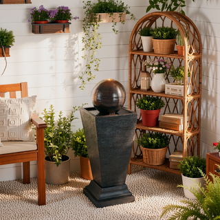 Sunvega LED-Lit Modern Concrete Column Fountain for Patio Porch Oasis
