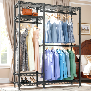 Sunvega Heavy Duty Freestanding Clothes Rack with 6 Adjustable Wire Shelves and 3 Rails