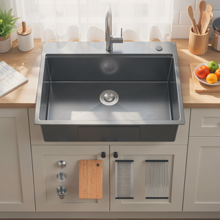 Sunvega 32x19 Inch Overmount Single Bowl Kitchen Sink in Brushed Nickel