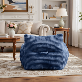Sunvega Oversized Comfy Beige Bean Bag Chair with Supportive Armrests for Living Room