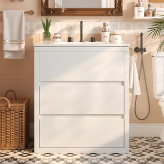 Sunvega Gray Bathroom Vanity with Ceramic Sink and 2 Soft Close Full-Extension Drawers