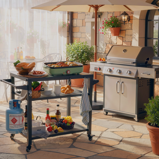 Sunvega Outdoor Grill Table with Wheels Stainless Steel Tabletop for Blackstone Griddle