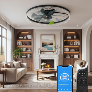 Sunvega 24" Modern Flush Mount LED Ceiling Fan Light with Decorative Acrylic Ring