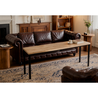 Sunvega Coastal Modern Console Table with Natural Wood Top and Black Metal Legs
