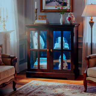 Sunvega Retro LED Curio Display Cabinet with Adjustable Glass Shelves and Magnetic Closure