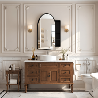 Sunvega Modern White Metal Framed Recessed Medicine Cabinet with Mirror and Storage