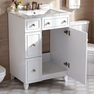 Sunvega 24-Inch Bathroom Vanity Cabinet with Ceramic Sink and Storage