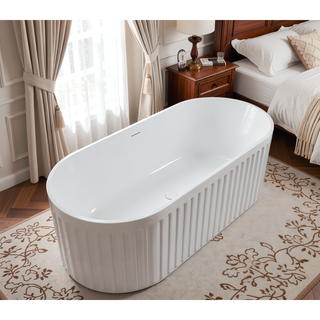 Sunvega 67 Inch Freestanding Solid Surface Soaking Bathtub with Overflow Drain