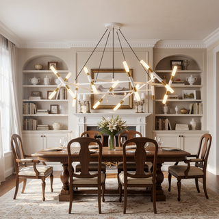 Sunvega Gold Modern Chandelier Light Fixture with Frosted Tubes and Adjustable Height