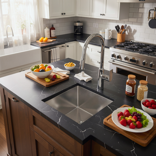 Sunvega Handcrafted 33x19 Inch Undermount Single Bowl Kitchen Sink Dark Gray