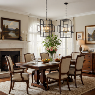 Sunvega Industrial Farmhouse 4-Light Metal Lantern Tiered Pendant Hanging Chandelier