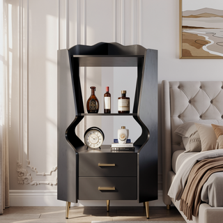 Sunvega Corner Bar Cabinet with Mirrored Back and 2 Drawers for Living Room