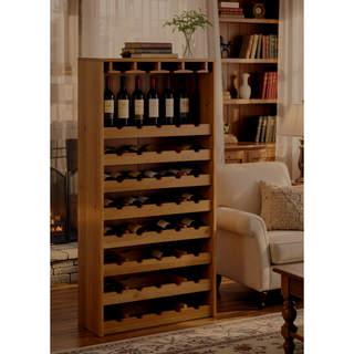 Sunvega KD Oak Finish Wine Rack with 4 Cup Holder and 35 Bottle Storage