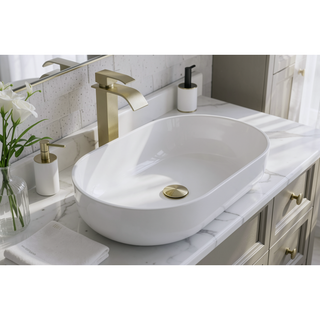 Sunvega 24x14 Inch White Oval Acrylic Above Counter Bathroom Vessel Sink