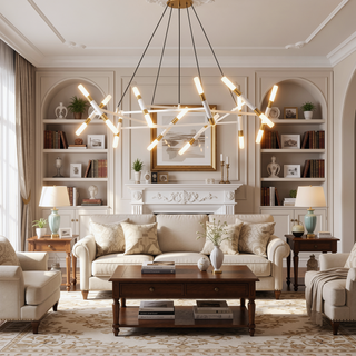 Sunvega Gold Modern Chandelier Light Fixture with Frosted Tubes and Adjustable Height