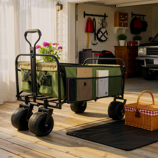 Sunvega Collapsible Foldable Wagon Cart with Strapping System and 3-Pcs Plastic Liner