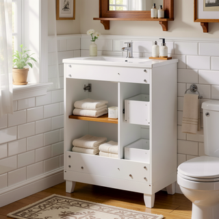 Sunvega 24-Inch Bathroom Vanity Cabinet with Ceramic Sink and Storage