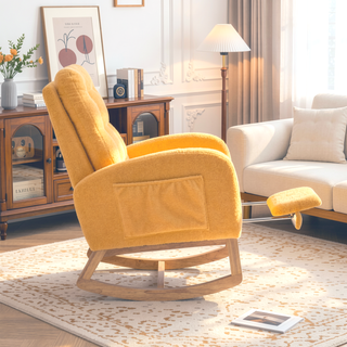 Sunvega Upholstered High Back Rocking Chair with Footrest and Side Storage Pocket