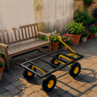 Sunvega Garden Cart with Inflatable Tires and Spacious Bed for Yard Work