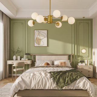 Sunvega Gold Chandelier with White Glass Globe Shades and Mid-Century Branching Design for Dining Room