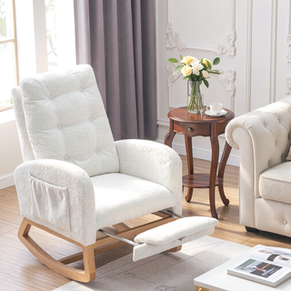 Sunvega Upholstered High Back Rocking Chair with Footrest and Side Storage Pocket