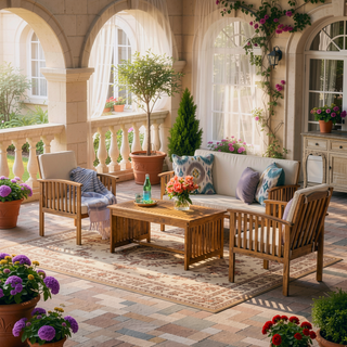 Sunvega Acacia Wood Outdoor Chat Set with Water-Resistant Cushions for Patio