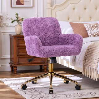Sunvega Plush Faux Alpaca Fabric Double Cushion Wide 26.4 Inch Office Chair