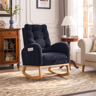 Sunvega Upholstered High Back Rocking Chair with Footrest and Side Storage Pocket