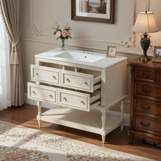 Sunvega 36 Inch Freestanding Vanity Cabinet with Sink Combo and 4 Drawers