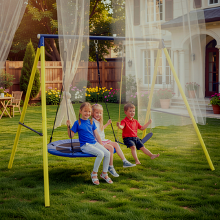 Sunvega Heavy Steel A-Frame Outdoor Metal Swing Set with Safety Belt