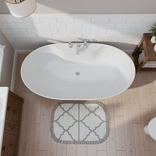 Sunvega Elegant 63" Solid Surface Deep Soaking Bathtub with Three Holes Faucet