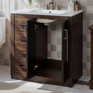 Sunvega 30 Inch Solid Wood Freestanding Bathroom Vanity with Ceramic Sink and Storage