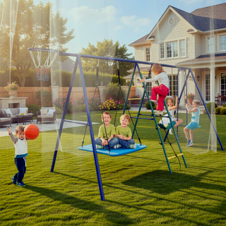 Sunvega 6 in 1 Kids Swing Set With Climbing Ladder Net Glider Hammock