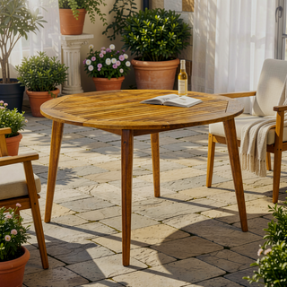 Sunvega Acacia Wood Gray Dining Table with Water Resistant Finish for Patio