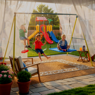 Sunvega Outdoor Metal Swing Set with Safety Belt for Backyard Playtime Fun