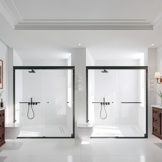 Sunvega Semi-Frameless Double Sliding Shower Door with Tempered Glass in Matte Black