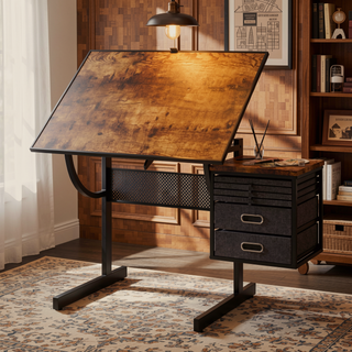 Sunvega Adjustable Height and Angle Puzzle Table with 4 Felt Storage Trays and Wooden Cover