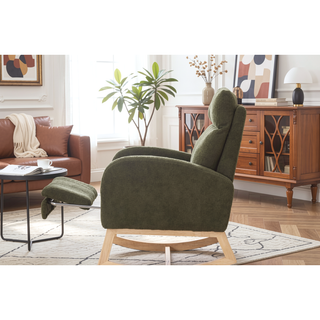 Sunvega Teddy Fabric Rocking Chair With Wood Legs For Living Room And Bedroom