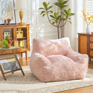 Sunvega Oversized Comfy Beige Bean Bag Chair with Supportive Armrests for Living Room