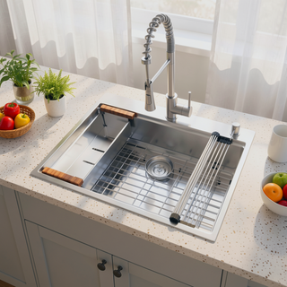 Sunvega 28 x 22 Inch Drop In Stainless Steel Workstation Sink with Accessories